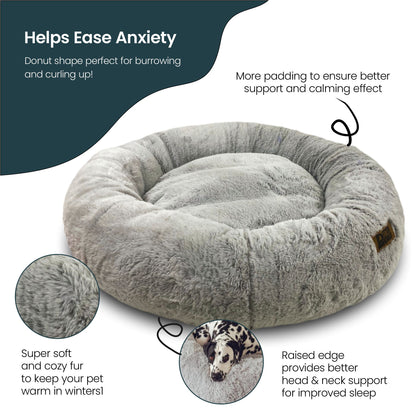 Anxiety-Relieving Donut Bed for Cats & Dogs with Free Reversible Blanket