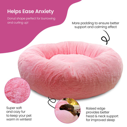 Anxiety-Relieving Donut Bed for Cats & Dogs with Free Reversible Blanket