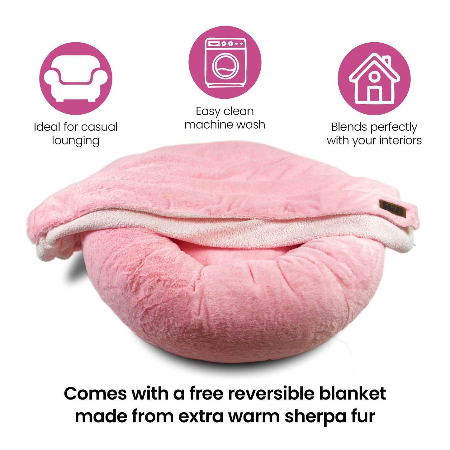 Anxiety-Relieving Donut Bed for Cats & Dogs with Free Reversible Blanket