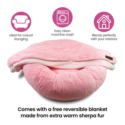 Anxiety-Relieving Donut Bed for Cats & Dogs with Free Reversible Blanket