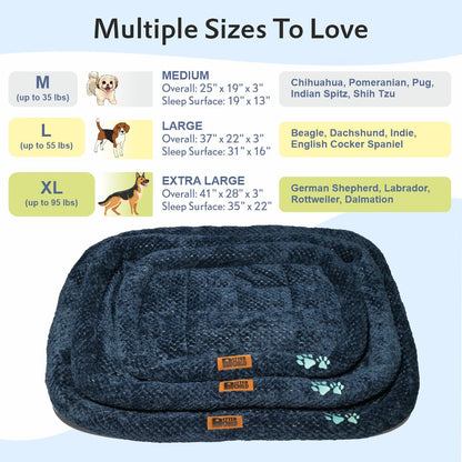 All Weather Ultra Soft Dog Mat with Padded Perimeters for Head & Jaw Support, Ensign Blue